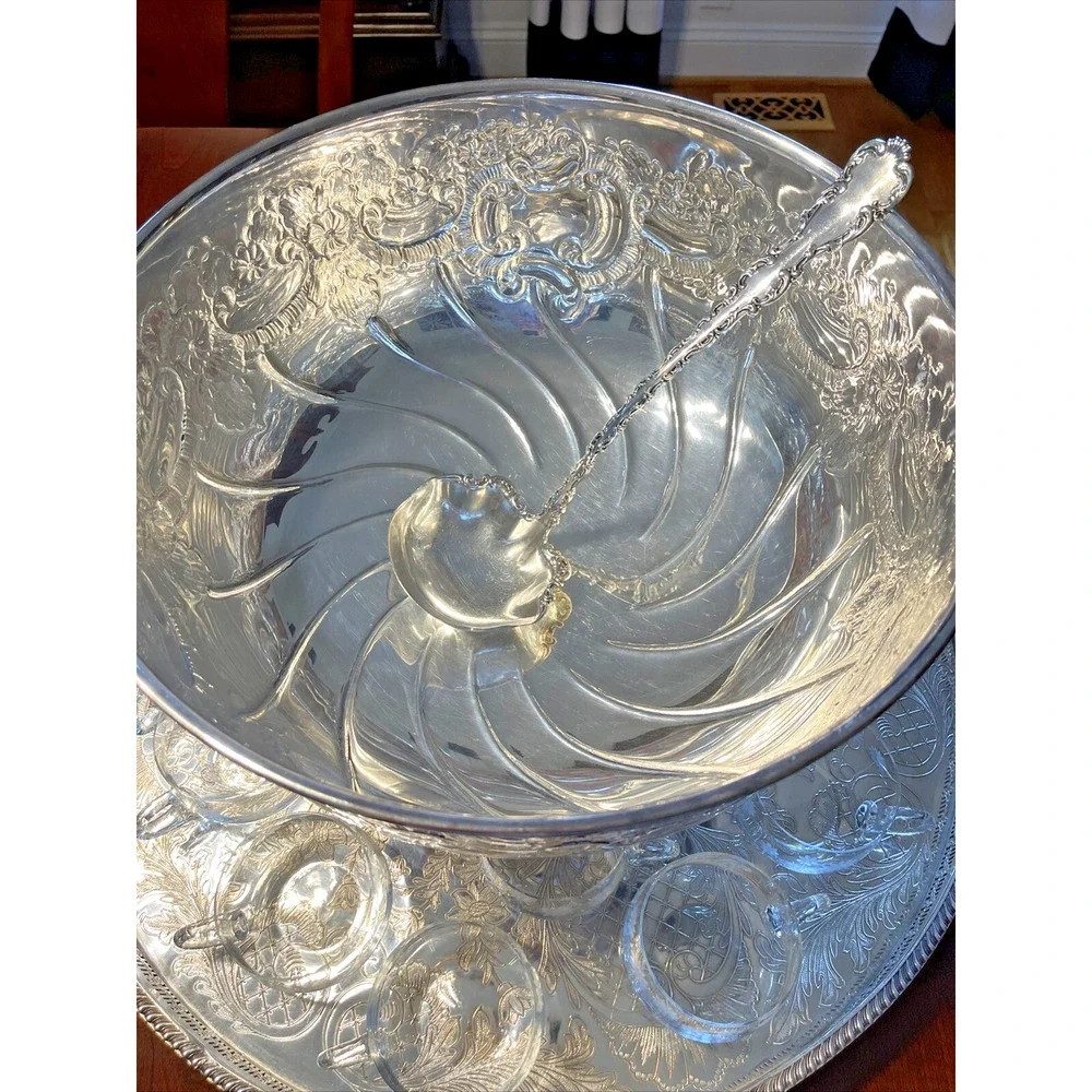 Sheffield Silver Punch Bowl Footed Tray Whiting Louis XV 197g Sterling Ladle Lot